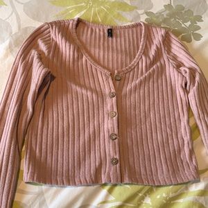 Pink Ribbed Cardigan
